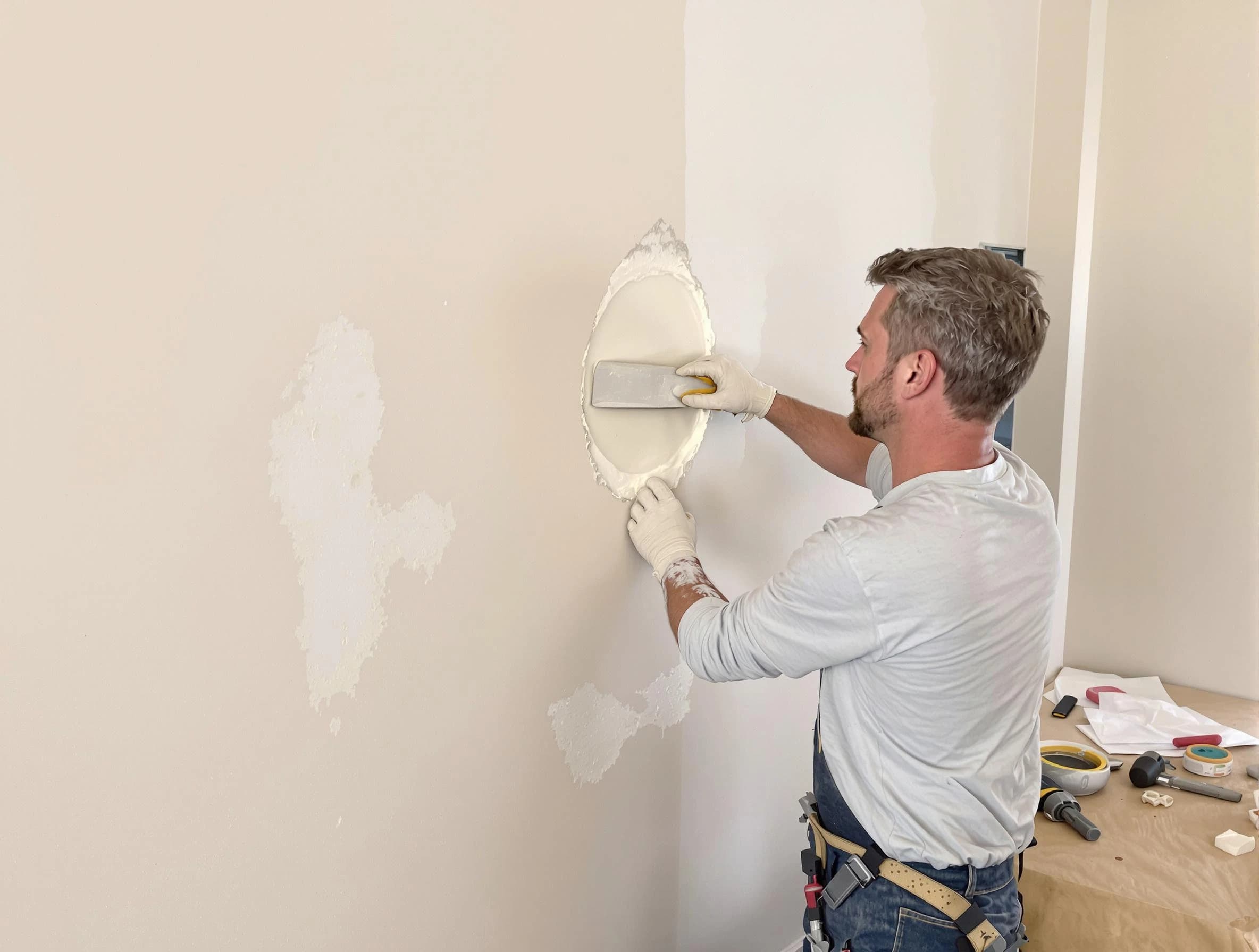 Willoughby House Painters technician patching a drywall hole in Willoughby, OH
