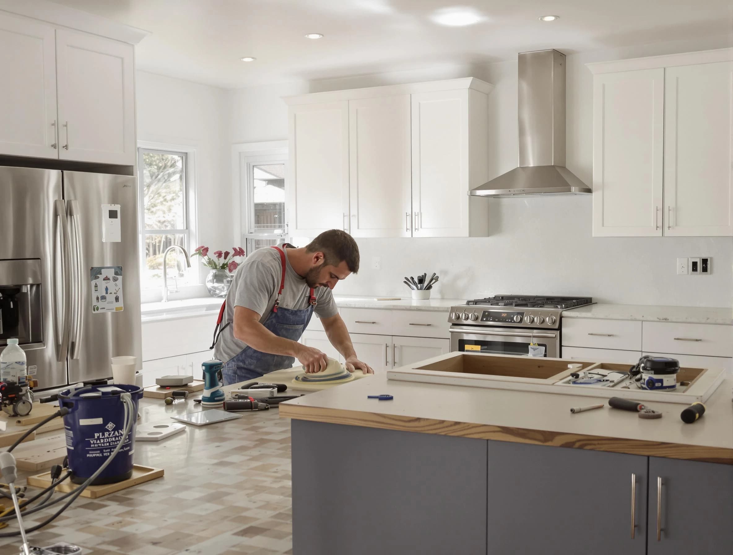 Willoughby House Painters refinishing kitchen cabinets in Willoughby, OH