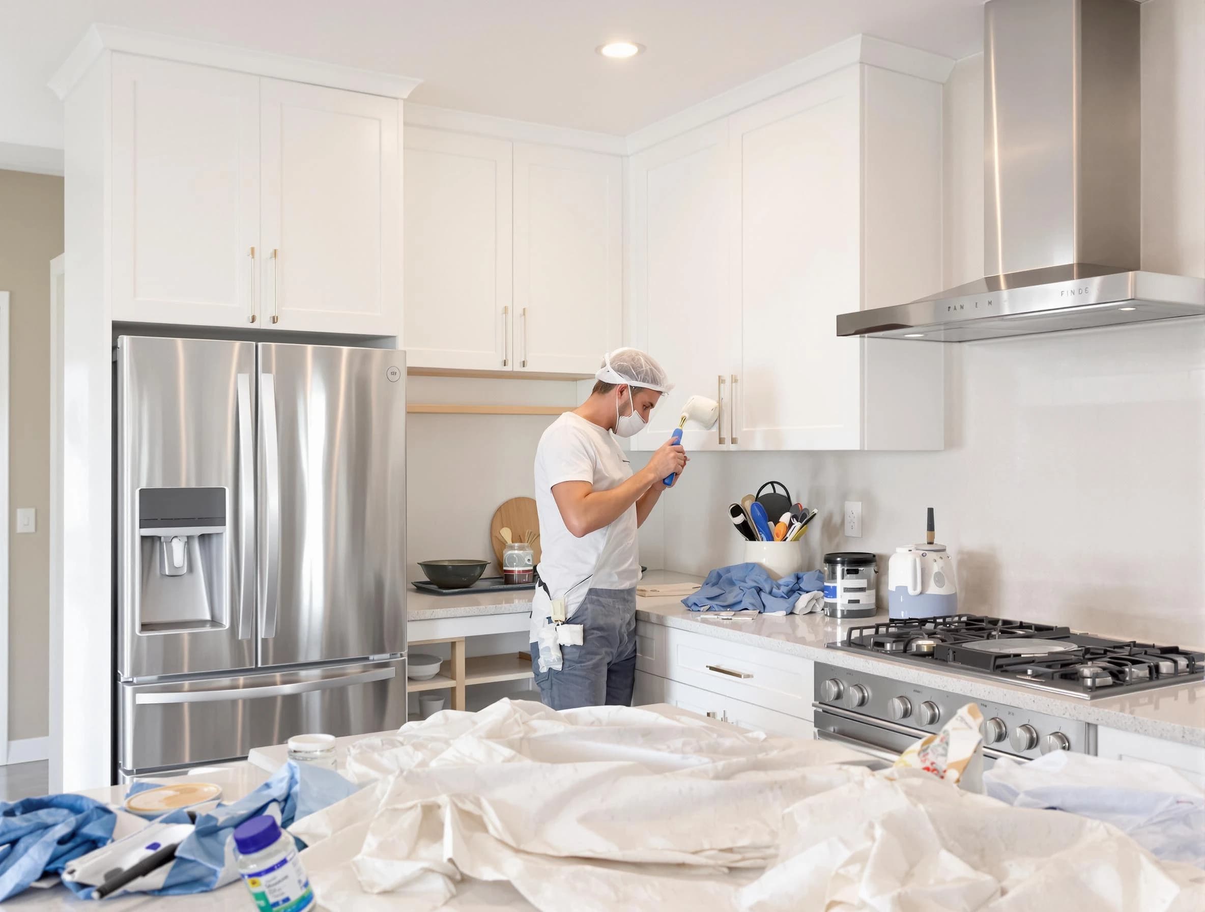 Willoughby House Painters painter applying a fresh coat in a kitchen located in Willoughby, OH