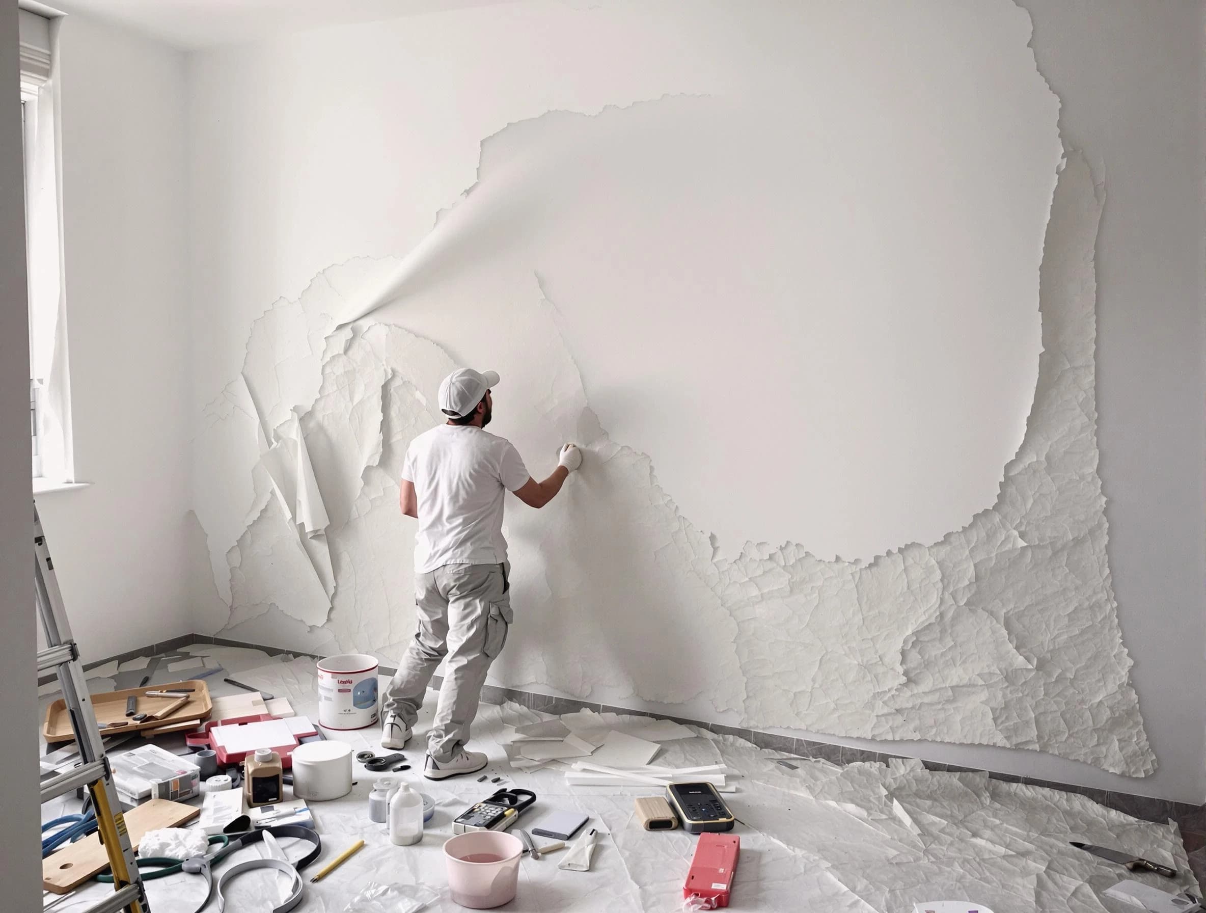 Removing old wallpaper to reveal clean walls by Willoughby House Painters in Willoughby